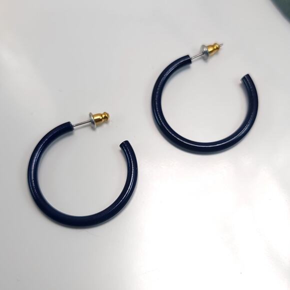 Navy Blue Open Hoop Earrings, Minimalist Modern Fashion Jewelry for Women - Picture 4 of 10